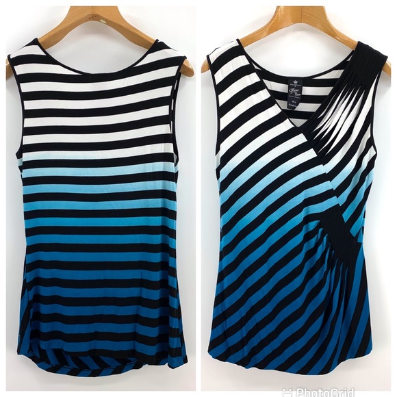 Point Zero Nicole Benisti Striped Ombre Sleeveless Top with Ruching, Large - Picture 13 of 16